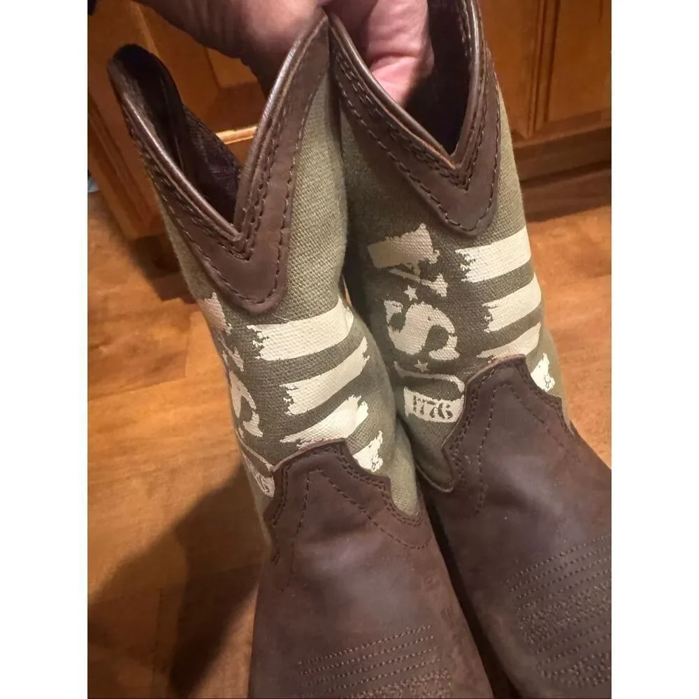 Durango Western Cowboy Boots Youth 4 Womens 6 Brown Leather Texas Flag Square To
